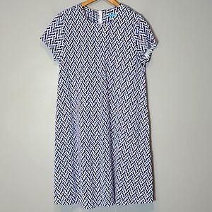 J. McLaughlin Geometric Blue and White Midi Dress